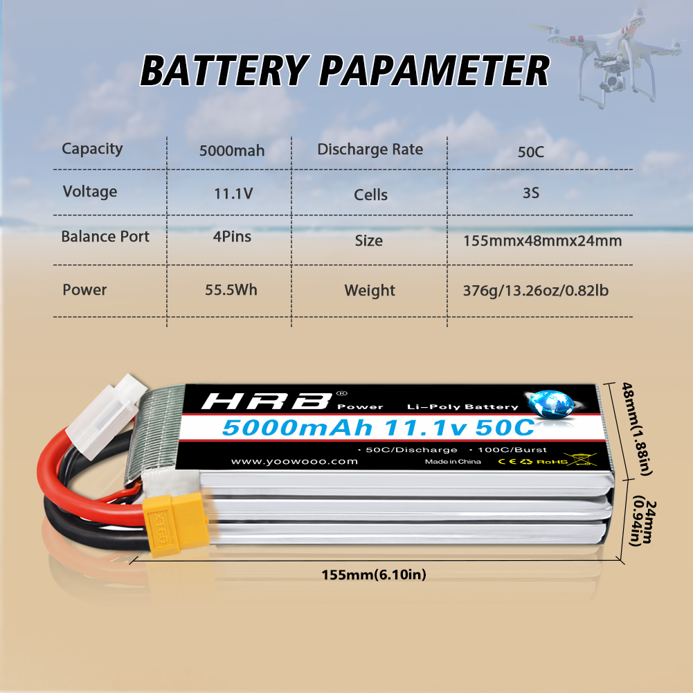 HRB Lipo Battery 2S 3S 4S 6S   - огляд і ціна 6S Lipo Battery 22.2V 5000Mah